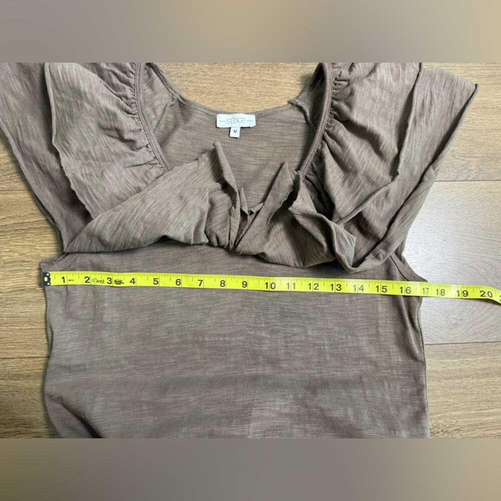 S’Edge Ruffle V-Neck Cotton Midi Dress Brown Taupe Soft Knit Tiered Hem Size M - Picture 10 of 11